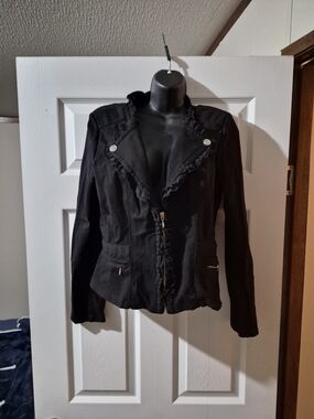White House Black Market Black Ruffle-Trim Blazer Jacket